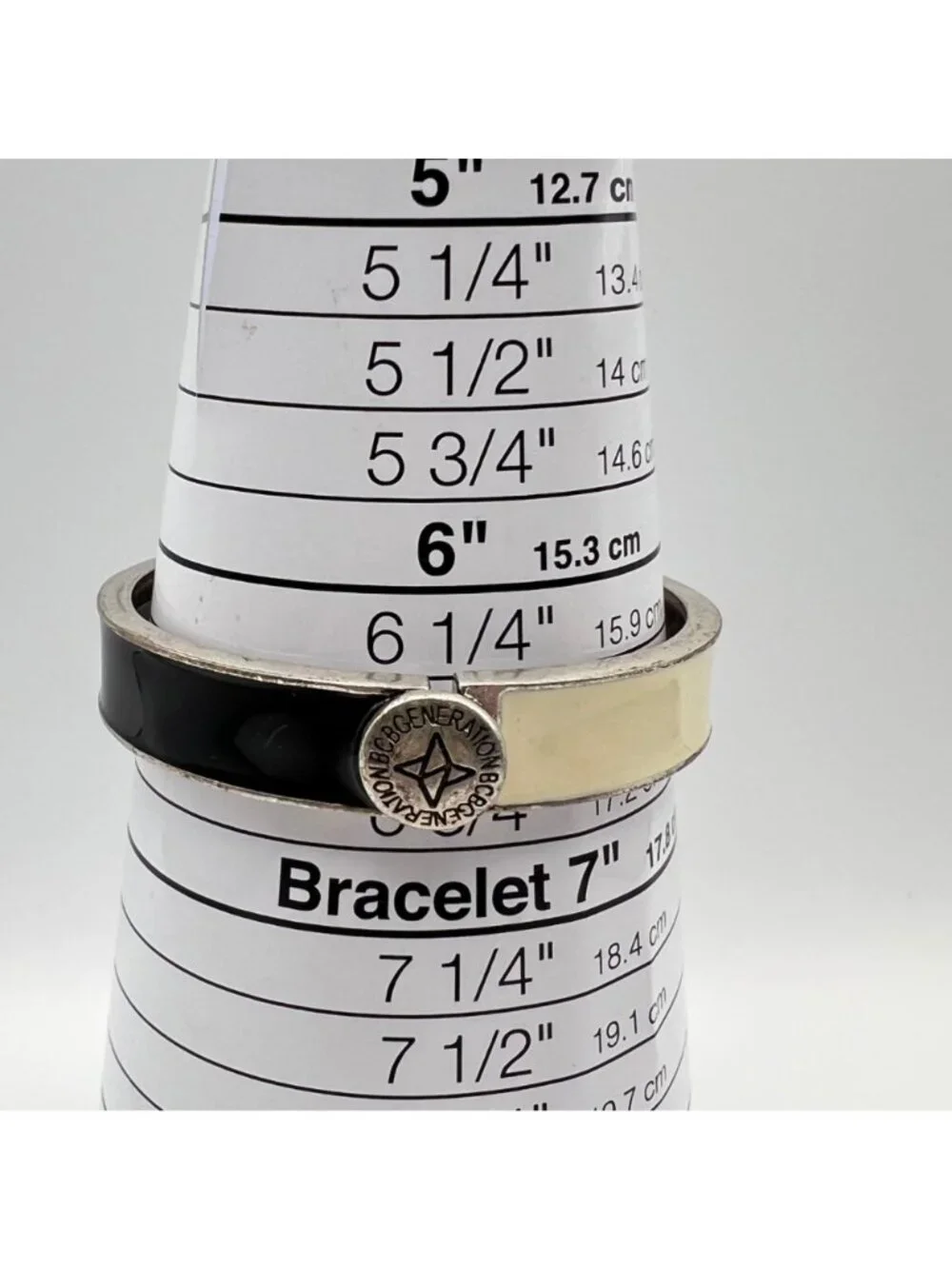 BCBGeneration Black Cream Enamel Hinged Bangle Bracelet 6.5